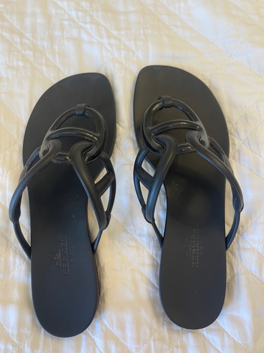 Hermes Black Leather Slide Sandals with Interlocking Straps - Picture 2 of 3